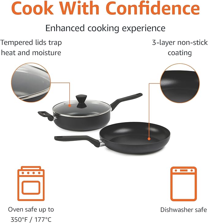 Amazon Basics Stackable Ceramic Non-Stick Cookware Pots and Pans Set 10-Piece Space Saving