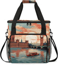 City Landscape Coffee Maker Travel Bag for Keurig K-Mini/K-Mini Plus Insulated Waterproof Tote with Pockets for K-Cup Portable Single-Serve Brewer Case