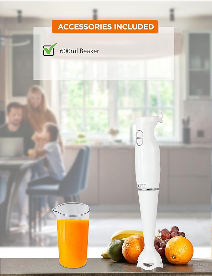 COMMERCIAL CHEF Immersion Blender Hand Blender with Stainless Steel Blades Immersion Blender with Quiet Motor Electric Mini Blender for Delicious Food