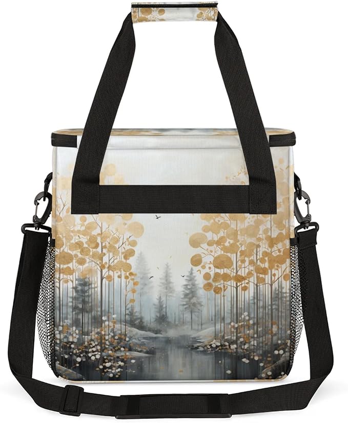 Trees Abstract Coffee Maker Travel Bag for Keurig K-Mini/K-Mini Plus Insulated Waterproof Tote with Pockets for K-Cup Portable Single-Serve Brewer Case