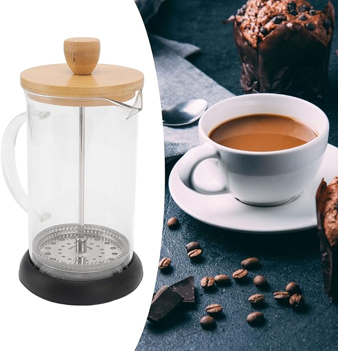 flexman French Press Coffee Maker High Heat Borosilicate Glass Stainless Steel French Press Coffee for Home Office Outdoor Camping Family Gatherings (600ML Bamboo Cover)
