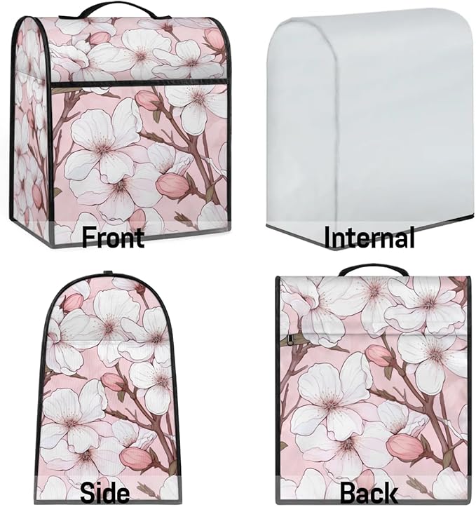 cfpolar Kitchen Aid Mixer Cover Compatible with 6-8 Quarts Flowers Cherry Blossoms Stand Mixer Cover Kitchen Aid Mixers Accessories Appliance Organizer Bag Dust Covers with Zipper Pocket