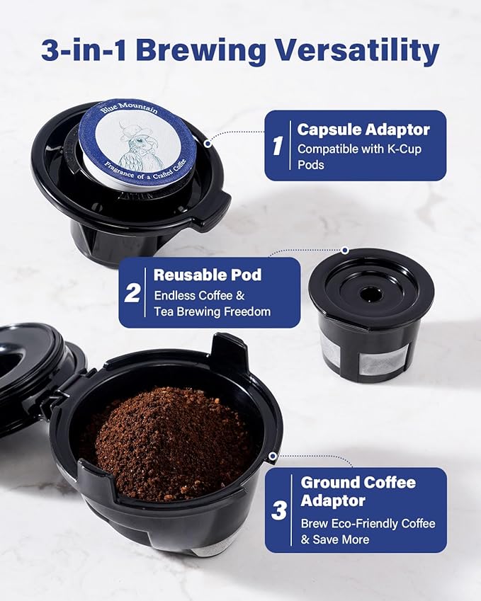SHARDOR 3 in 1 Single Serve Coffee Maker K Cup Pod Coffee Maker Compatible with Grounds &amp Teas 6 to 14oz Brew Sizes 40oz Removable Water Tank Easy to Use Black