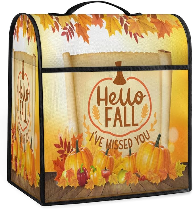 cfpolar Kitchen Aid Mixer Cover Compatible with 6-8 Quarts Autumn Pumpkin Maple Leaves Stand Mixer Cover Kitchen Aid Mixers Accessories Appliance Organizer Bag Dust Covers with Zipper Pocket