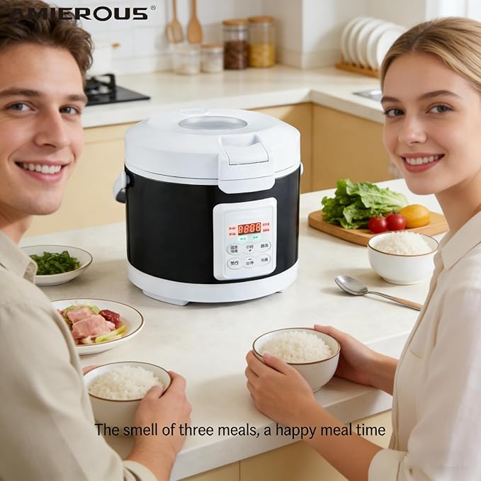 12V/24V/110V Rice Cooker 3L Portable Travel Multi-function For Car/Truck/Home Small Rice Stove with Steam Tray Cooking Heating and Keeping Warm Function Dark Blue (30AB)