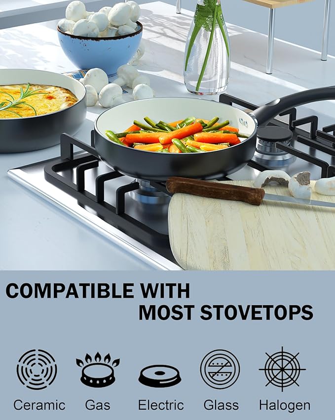 Cook N Home Pots And Pans Set Nonstick 10 Piece Ceramic Cookware Sets Kitchen Non Stick Cooking Set With Saucepans Frying Pans Dutch Oven Pot With Lids Black
