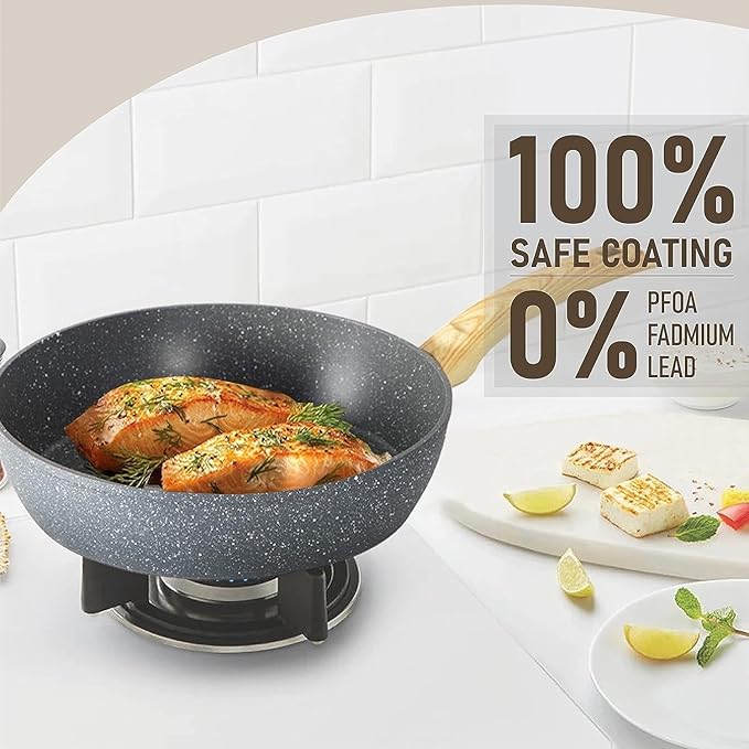 Kitchen Academy 12-Piece Induction Cookware Set - Gray Granite Nonstick Pots and Pans for Effortless Cooking