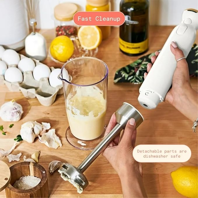 Cordless Hand Blender with 2-Cup Chopper Whisk &amp Large Measuring Cup Perfect for Cooking Smoothies Sauces Purees and Meal Prep (White Icing)