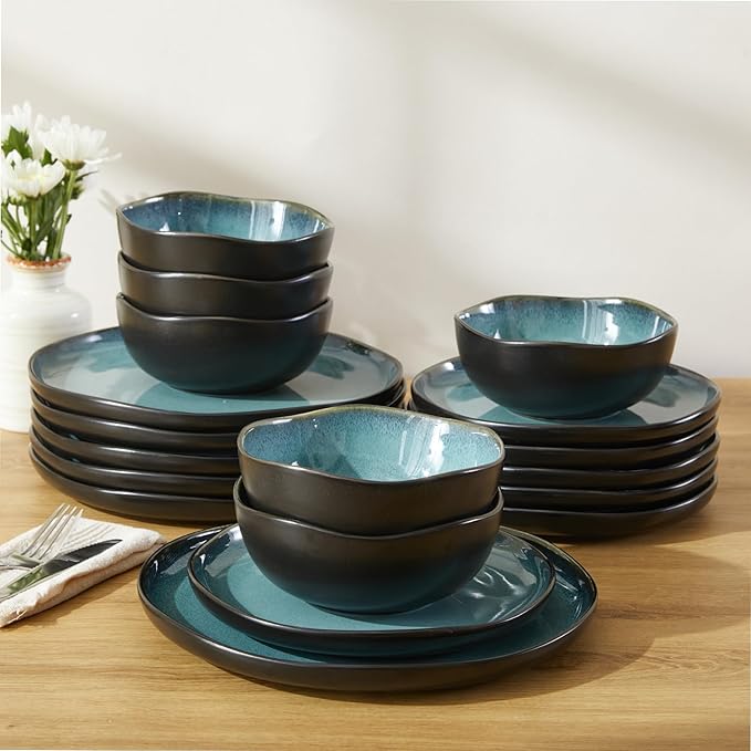 24 piece Stoneware Dinnerware Sets Green Black