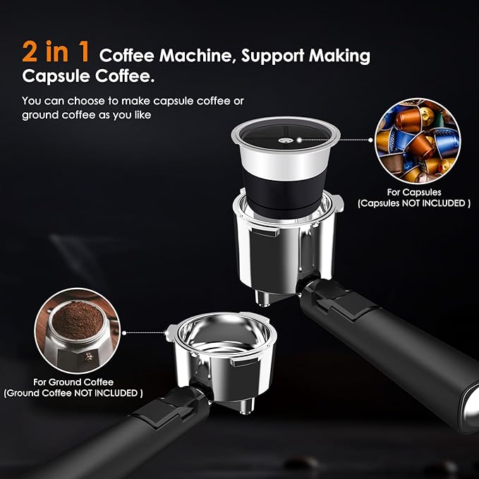 COWSAR Commercial Espresso Machine 20 Bar Compact Espresso Maker with Milk Frother Steam Wand Expresso Coffee Machines with 45 OZ Removable Water Tank for Cappuccino Latte Home