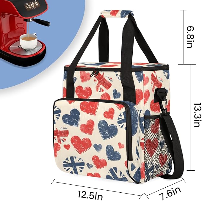 Starry Hearts 4th of July Coffee Maker Carrying Bag Travel Storage Bag Compatible with K-Mini or K-Mini Plus Single Serve Coffee Brewer Carrying Case with Multiple Pockets &amp Shoulder Strap