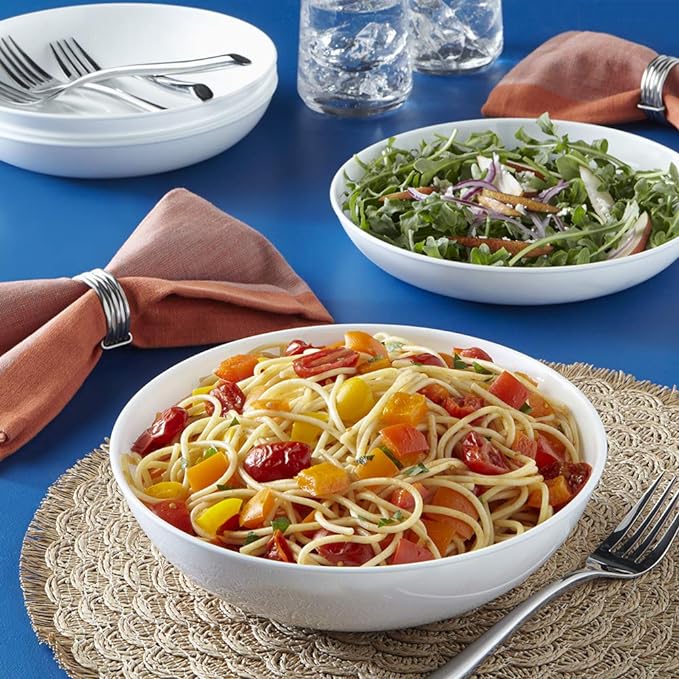 Corelle Vitrelle 18-Piece Service for 6 Dinnerware Set Triple Layer Glass and Chip Resistant &amp 4-Pc Meal Bowls Set Service for 4 Durable and Eco-Friendly 9-1/4-Inch Bowls