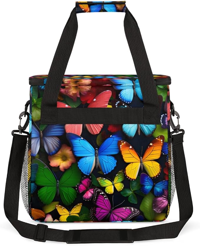 Colorful Butterfly Coffee Maker Carrying Bag Various Butterfly Travel Storage Bag Compatible with K-Mini or K-Mini Plus Single Serve Coffee Brewer Carrying Case with Pockets &amp Shoulder Strap