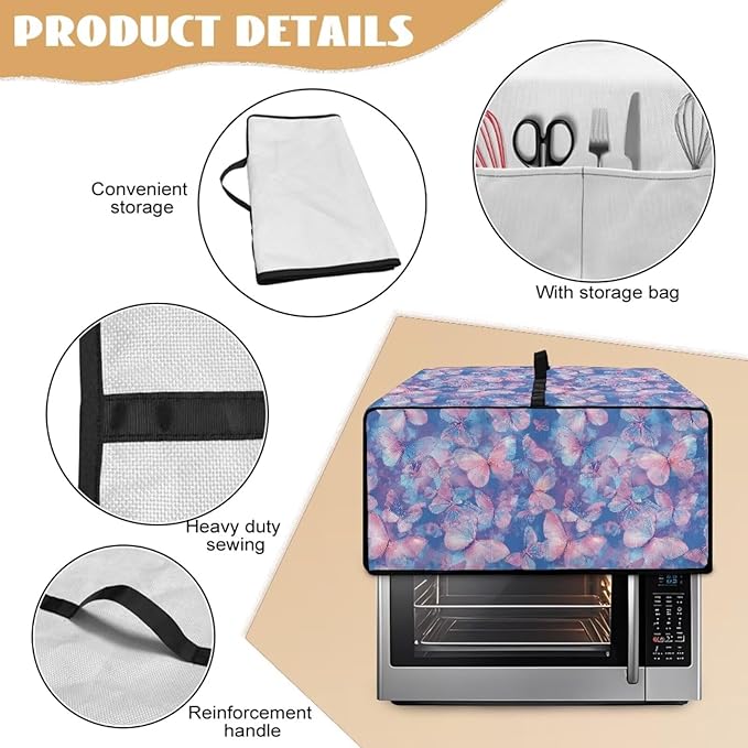 Butterfly Print Toaster Oven Covers for Kitchen Counter Decor Heavy Duty Toaster Oven Air Fryer Cover Washable Kitchen Small Appliance Protector with Side Pockets Pink and Blue