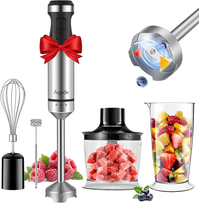 Immersion Blender 5 in 1 Handheld Blender 1500W 20 Speed Mode&ampTurbo Boost Heavy Duty Motor Electric Hand Blender with Chopper Whisk Frother Beaker for Baby Food Sauce Soup Aquox