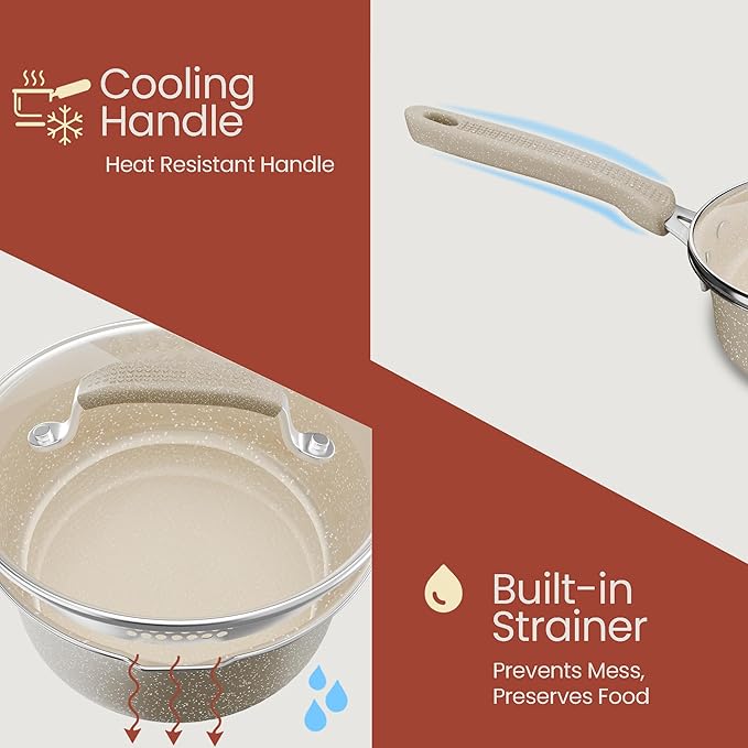 Pots and Pans Set 23-Piece Non Stick Cookware &amp Bakeware Sets with Plaid Pattern Stackable Design Dishwasher Safe Stain-resistant Oven &amp All-Stove Safe Tempered Glass Lid White Marble