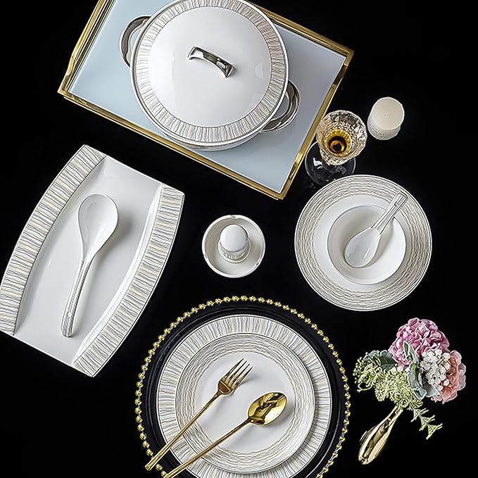 Bone China Dinner Sets Nordic Creative Phnom Penh Combination Ceramic Tableware Suit Suitable for Gifts Wedding Hotel 60 Piece