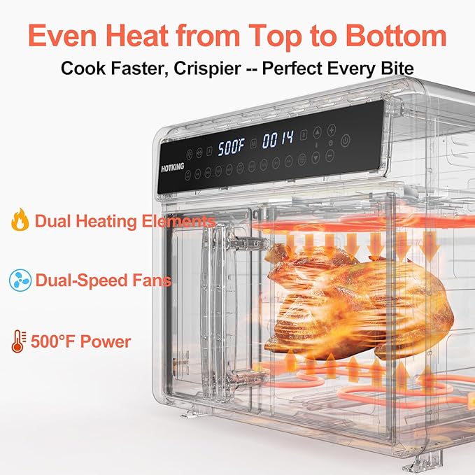HotKing Dual-Zone Air Fryer Toaster Oven Combo 28 QT Extra Large Non Toxic Stainless Steel Convection Oven with French Door Countertop Airfryer with Window Racks Rotisserie Dehydrator ETL Rated