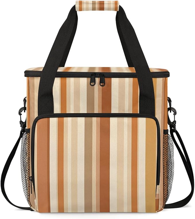 Stripes Coffee Maker Travel Bag for Keurig K-Mini/K-Mini Plus Insulated Waterproof Tote with Pockets for K-Cup Portable Single-Serve Brewer Case