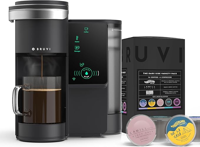 BRUVI The Dark Roast Bundle | Gen 3 Single-Serve Coffee System | Black Color | Includes 20 Dark Roast Coffee and Espresso B-Pods
