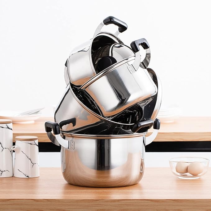 Cooking Pot Saucepan Set 5 Pieces 201 Stainless Steel Pot and Pan Set Induction with Lids Stock Pot Cookware Set Compatible with InductionGas and Electric Hobs Silve