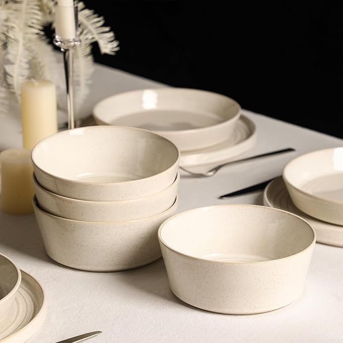 Stone Lain Claire 4-Piece Bowl Set Stoneware Bowls Dishwasher and Microwave Safe Dish Set for 4 White