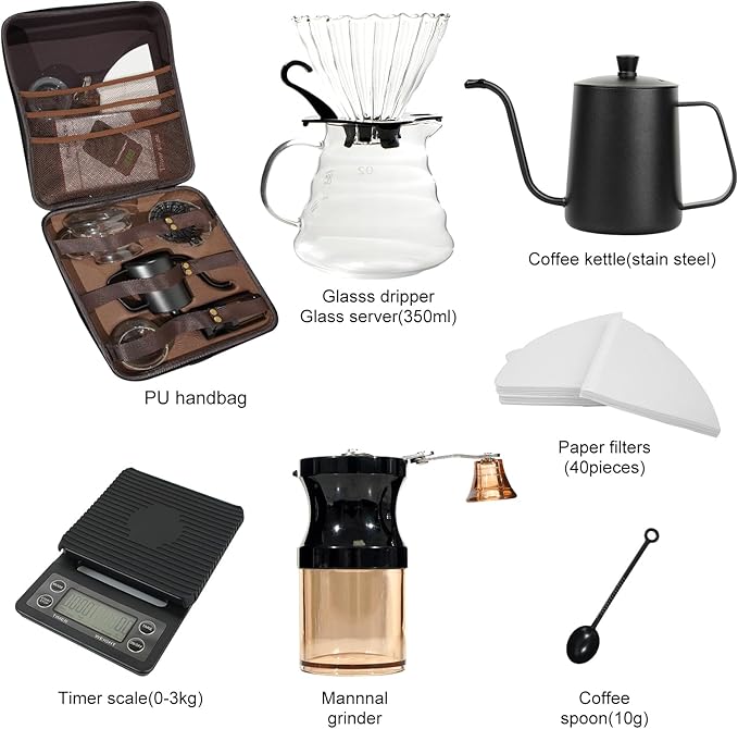 Pour Over Coffee Maker Set All in One Portable Coffee Maker Ideal for Home Brewing and Travel Coffee Lover Gift