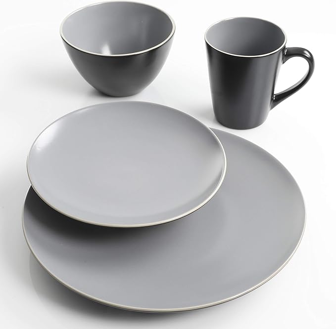 Gibson Elite Soho Lounge Matte Dinnerware Set Service for 4 (16pcs) Two-Tone Grey