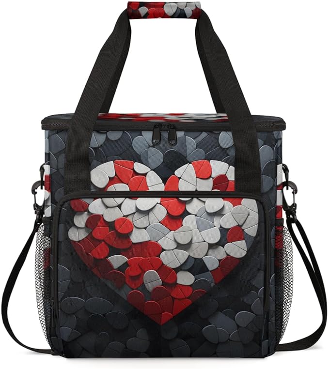 Red Heart Jigsaw Coffee Maker Carrying Bag Portable Travel Storage Tote Bag Compatible with K-Mini or K-Mini Plus Single Serve Coffee Brewer Carrying Case with Multiple Pockets &amp Shoulder Strap