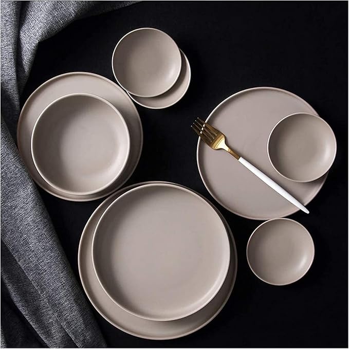 Dinnerware Sets - Luxury Gift Dishes Service Set Ceramics Dinner Sets 21 Pieces Frosted Brown Porcelain Dinner Plates - Porcelain Combination Set Dinnerware for Restaurant
