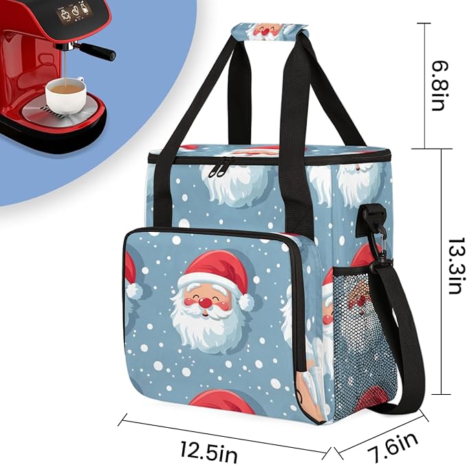 Dreamy Santa Claus Coffee Maker Carrying Bag Xmas Santa Claus Travel Storage Bag Compatible with K-Mini or K-Mini Plus Single Serve Coffee Brewer Carrying Case with Multiple Pockets &amp Shoulder S
