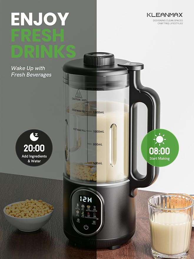 Upgraded 55oz Nut Milk Maker Machine &amp Blender 10-in-1 Homemade Soy Milk Maker with 20 Blades Plant-Based Almond Oat Milk Maker with Auto Clean Delay Start Boil Water Keep Warm 5-6 Cups Bla