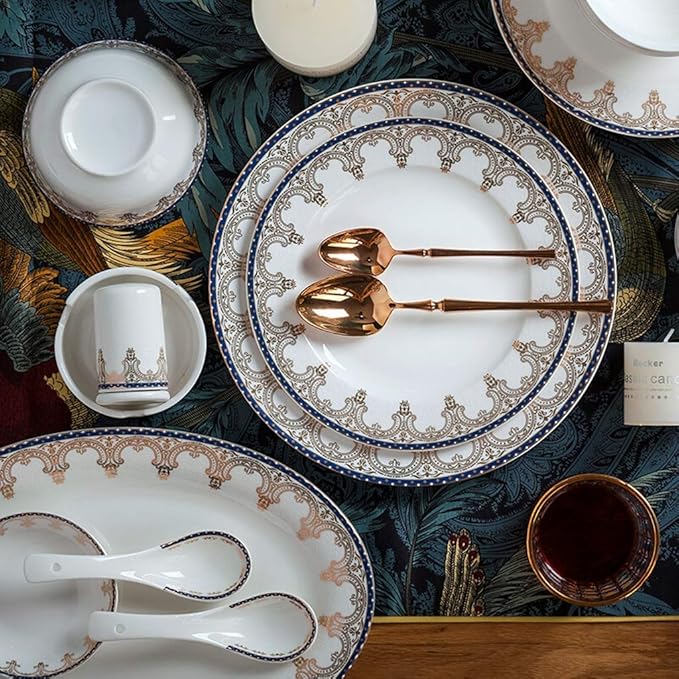 Ceramics Dinnerware Set with 46 PiecesBowl/Dish/Soup Pot/Spoon|Dinner SetsEuropean Gold Pattern Porcelain Combination Set