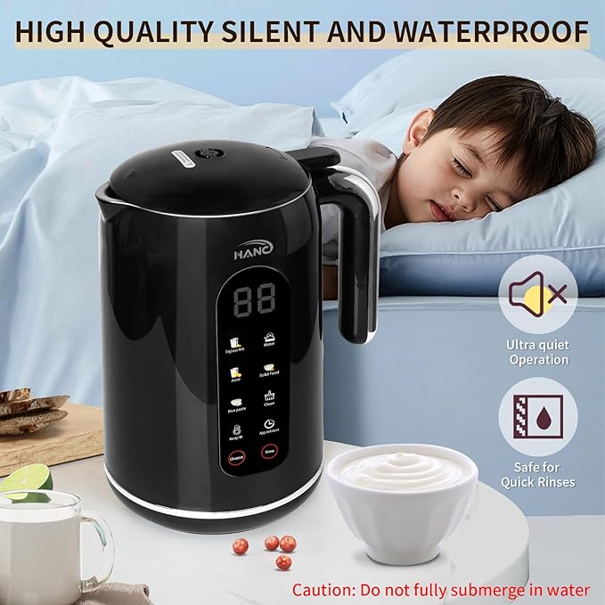 Nut Milk Maker Machine 42oz 8 in 1 Silent Automatic Nut Milk Machine Homemade Soy Milk Oat Puree Almond Milk Maker with Delay Start/Keep Warm/Boil Water/Self-Cleaning Black