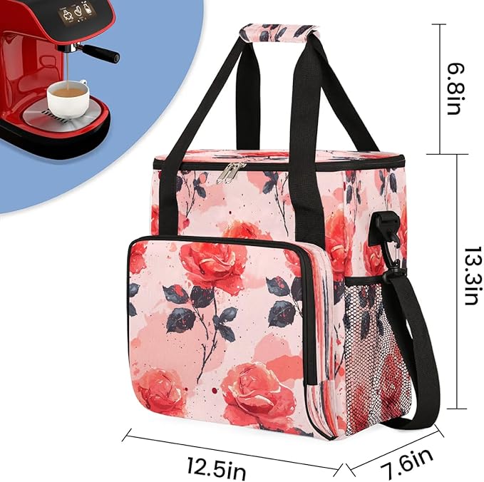 Flower Rose Coffee Maker Travel Bag for K-Mini or K-Mini Plus Single Serve Coffee Brewer Portable Storage Tote Case for Tarvel