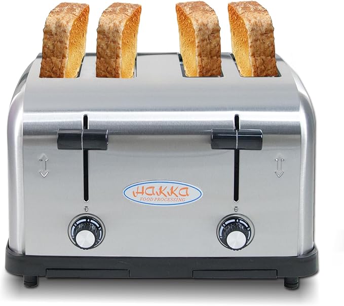 CLIVIA 4 Slice Toaster Commercial Toaster for Restaurant Hamburger Bread Bagels Heating Oven Automatic Pop-Up with Extra Wide 4 Slots 6 Browning Levels 1800W 110V