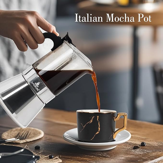 Stovetop Espresso Maker 9Cup 360ml Moka Pot Crystal Glass-top &amp Stainless Steel Coffee Maker Mocha Pot Greca De Cafe Cuban and Italian Coffee Maker for Cafetera Cubana
