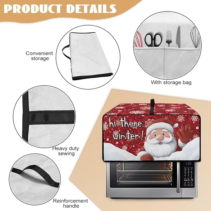 Doojoayie 4 Slice Toaster Cover Christmas Santa Kitchen Appliance Covers Universal Fit Toaster Oven Cover with Top Handle Belt Easy to Storange Red Christmas Home Decorations