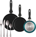 Well Home 3-Piece Set Diameter 16 x 20 x 24 cm Pressed Aluminium in Metallic Blue + 16 Piece Stainless Steel Cutlery Set