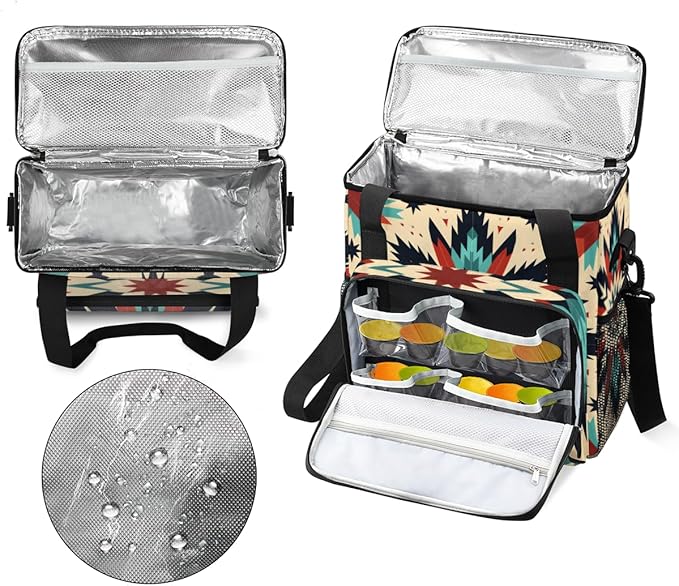 Traditional Aztec Coffee Maker Carrying Bag Geometry Flower Travel Storage Bag Compatible with K-Mini or K-Mini Plus Single Serve Coffee Brewer Carrying Case with Multiple Pockets &amp Shoulder Str
