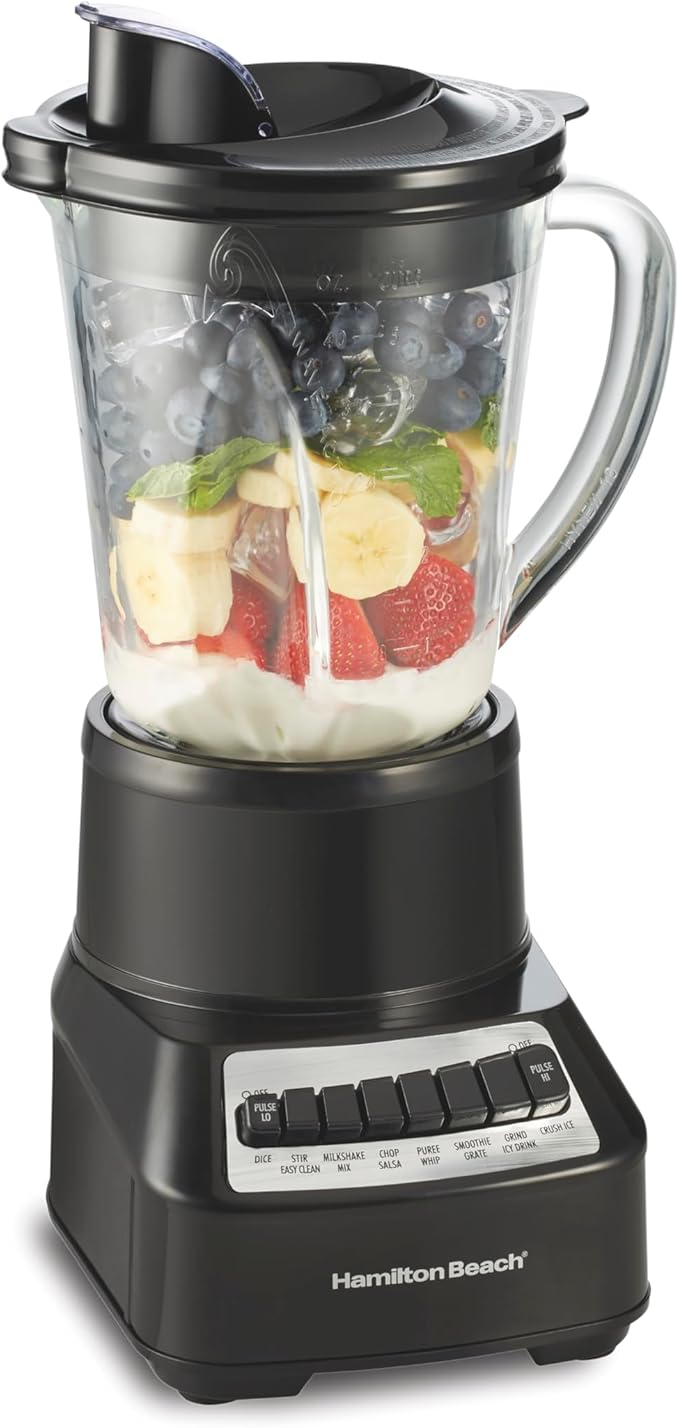 Hamilton Beach Wave Crusher Blender for Smoothies With 40 Oz Glass Jar and 14 Functions Ice Sabre Blades &amp 700 Watts for Consistently Smooth Results Black &amp Stainless Steel (54220)