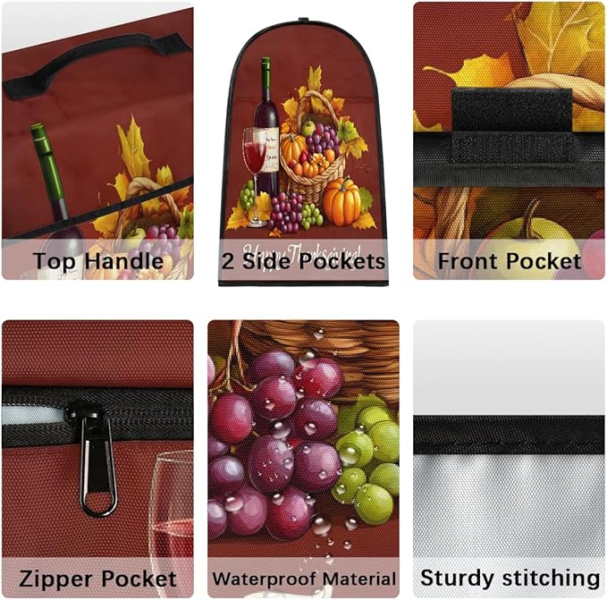 cfpolar Kitchen Aid Mixer Cover Compatible with 6-8 Quarts Thanksgiving Grape Wine Pumpkin Stand Mixer Cover Kitchen Aid Mixers Accessories Appliance Organizer Bag Dust Covers with Zipper Pocket