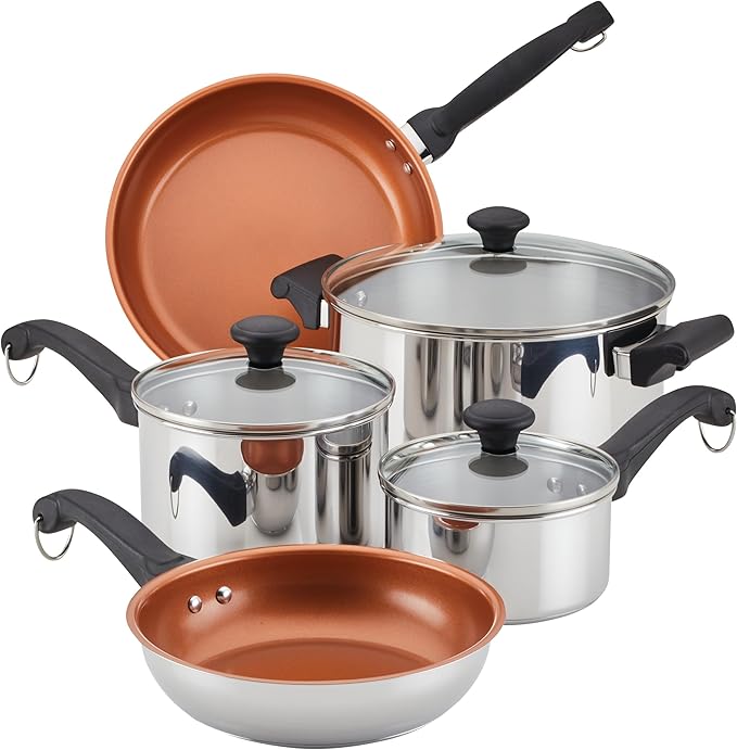 Farberware Classic Traditions Stainless Steel Cookware Induction Pots and Pans Set with Prestige Cooking Utensils 12 Piece - Stainless Steel