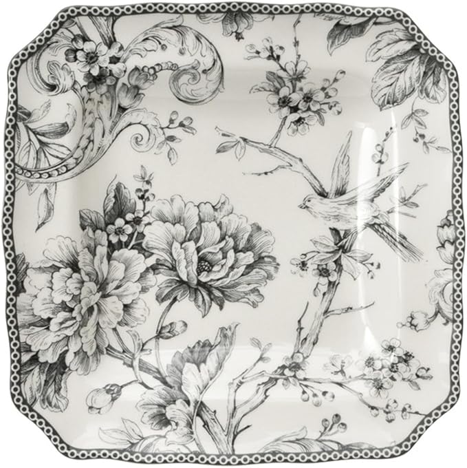 222 Fifth Adelaide 16-Piece Square Dinnerware Set – Service for 4 Floral Porcelain Big Dinner Plates and Bowls Sets for Everyday Dining &amp Entertainment Microwave &amp Dishwasher Safe Chip Res
