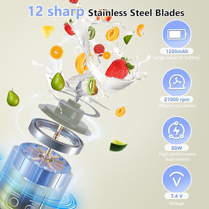 Portable Blender Personal Electric USB 500ML Portable juicer Shakes and Smoothies Blender Small Blenders Mixing Compact Convenient and Versatile Green