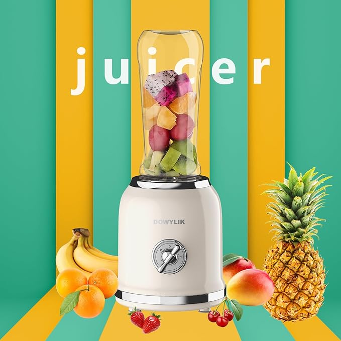Personal Retro Protein Drink Blender 3 Speed Small Blender for Smoothies Maker with 6-Edge Blade and 2 * 20oz BPA Free Travel Cups