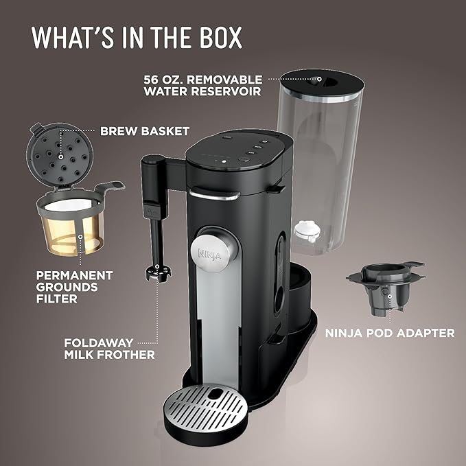Ninja | Coffee Maker | Single Serve |Brew with Coffee Pods &amp Grounds| Compatible with K-Cup Coffee Pods | 4 Brew Styles up to 24oz Cup Sizes &amp 56oz Removable Reservoir | Black | PB051