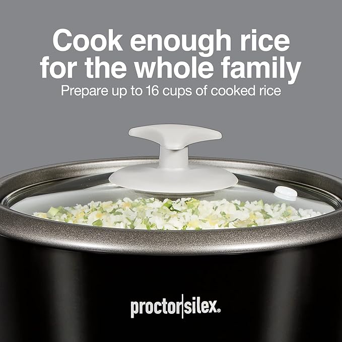 Proctor Silex Rice Cooker &amp Food Steamer 16 Cups Cooked (8 Cups Uncooked) Includes Steam and Rinsing Basket Black (37527)