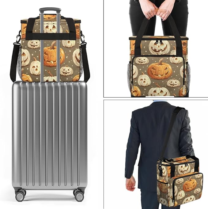 Halloween Pumpkin Coffee Maker Carrying Bag Modern Pumpkin Travel Storage Bag Compatible with K-Mini or K-Mini Plus Single Serve Coffee Brewer Carrying Case with Multiple Pockets &amp Shoulder Stra