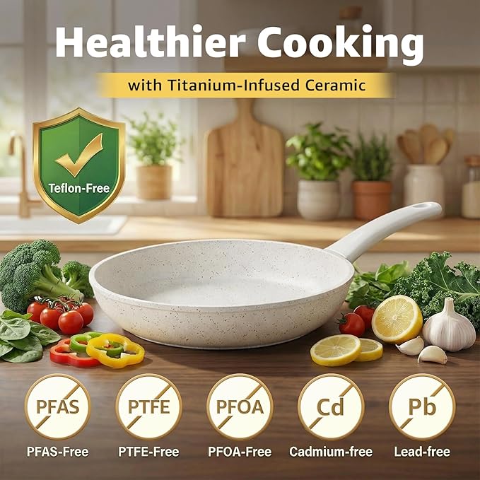 24Pcs Pots and Pans Set Non StickCeramic Cookware Set with 8Qt StockpotTitanium-Reinforced Long-Lasting NonstickPFAS-FreeInduction CompatibleComplete Kitchen Set for Batch Cooking &amp Family Me